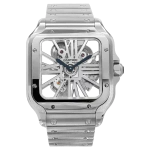 santos de cartier skeleton dial 40mm stainless steel mens watch whsa0015 1