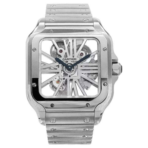 santos de cartier skeleton dial 40mm stainless steel mens watch whsa0015 1