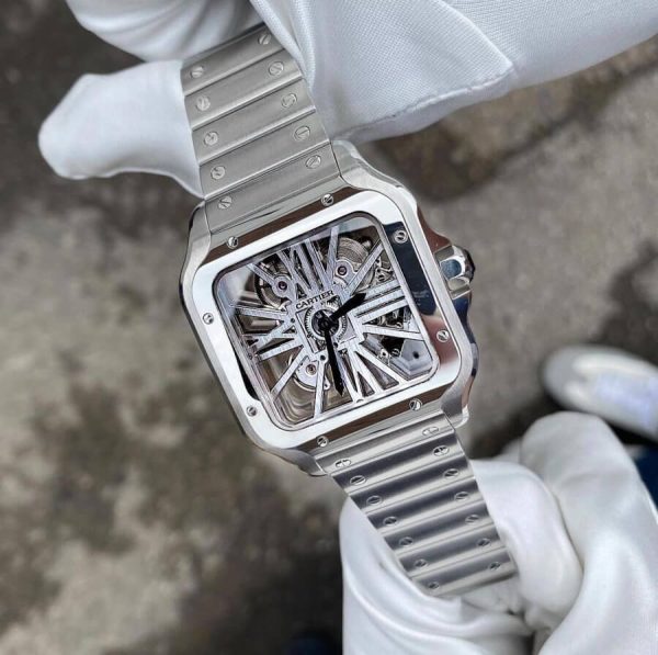 6 santos de cartier skeleton dial 40mm stainless steel mens watch whsa0015 1
