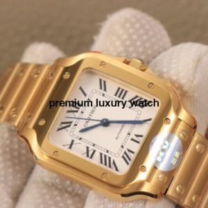 2 cartier santos de cartier mens watch large automatic yellow gold white dial yellow gold bracelet wgsa0029