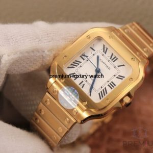 3 cartier santos de cartier mens watch large automatic yellow gold white dial yellow gold bracelet wgsa0029