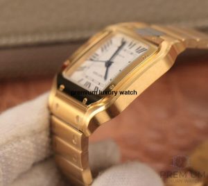4 cartier santos de cartier mens watch large automatic yellow gold white dial yellow gold bracelet wgsa0029