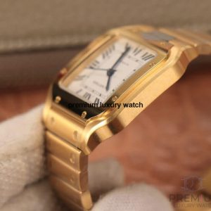 4 cartier santos de cartier mens watch large automatic yellow gold white dial yellow gold bracelet wgsa0029