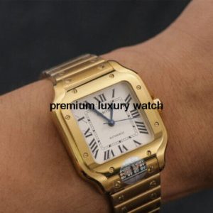 7 cartier santos de cartier mens watch large automatic yellow gold white dial yellow gold bracelet wgsa0029