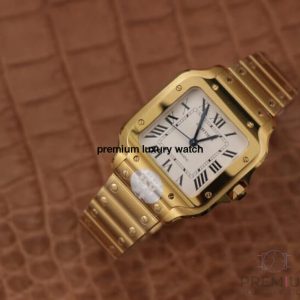 8 cartier santos de cartier mens watch large automatic yellow gold white dial yellow gold bracelet wgsa0029