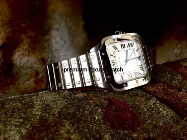 5 cartier santos de cartier mens watch large white dial steel bracelet wssa0018