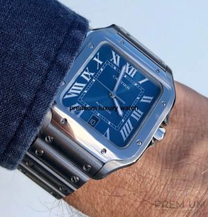 5 cartier santos de cartier large 398 mm blue dial mens watch wssa0030