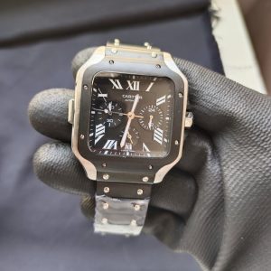 Cartier Santos De Cartier Chronograph Xl Black Dial Steel Bracelet Wssa0017 Mens Watch
