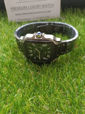 3-Cartier Santos De Cartier Chronograph Xl Black Dial Steel Bracelet Wssa0017 Mens Watch