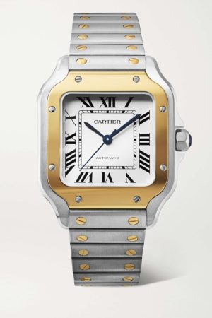 5 cartier santos de cartier medium 36mm yellow gold silver roman dial ladies watch w2sa0016