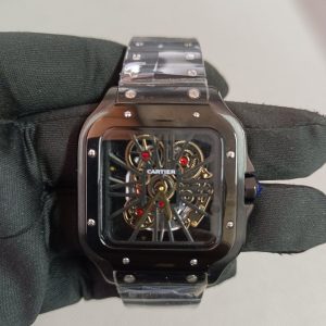 6 cartier santos de full black skeleton dial 40mm stainless steel mens watch