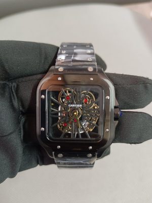 6 cartier santos de full black skeleton dial 40mm stainless steel mens watch