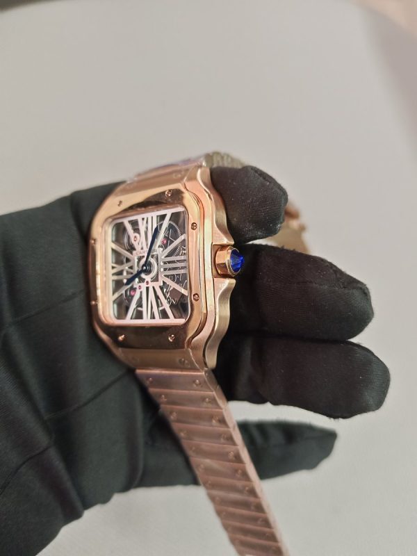 4 cartier santos de skeleton dial rose gold 40mm stainless steel mens watch