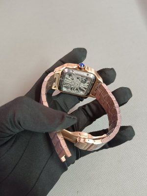 5 cartier santos de skeleton dial rose gold 40mm stainless steel mens watch