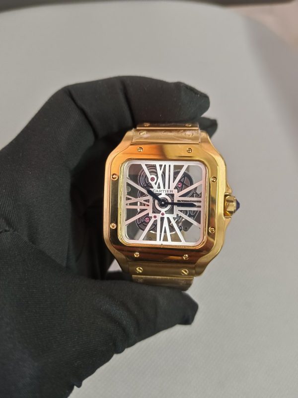 7 lunarier santos de skeleton dial yellow gold 40mm stainless steel mens watch