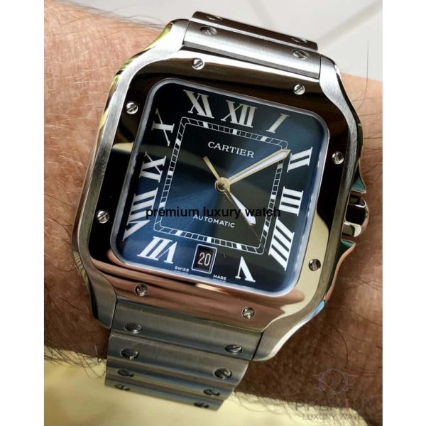 9 cartier santos de cartier large 398 mm blue dial mens watch wssa0030 high quality swiss