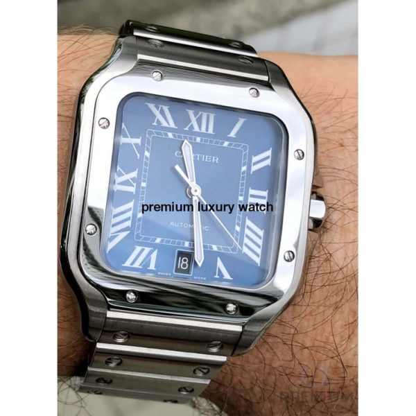12 cartier santos de cartier large 398 mm blue dial mens watch wssa0030 high quality swiss
