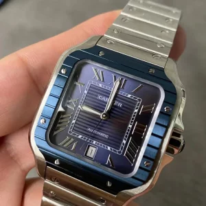 1 cartier watch 40mm cartier santos blue dial blue bezel mens watch wssa0048