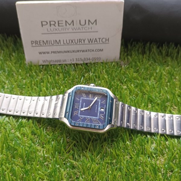 5 cartier watch 40mm cartier santos blue dial blue bezel mens watch wssa0048
