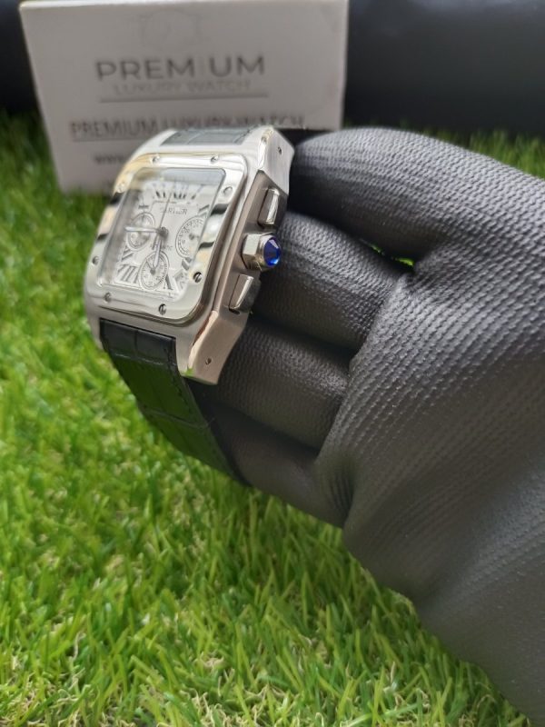 7 cartier santos 100xl chronograph large white dial leather belt mens watch