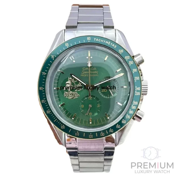 omega speedmaster moonwatch apollo 11 50th anniversary case moonshine gold green bezel green dial mens wrist watch