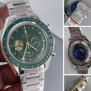 3 omega speedmaster moonwatch apollo 11 50th anniversary case moonshine gold green bezel green dial mens wrist watch