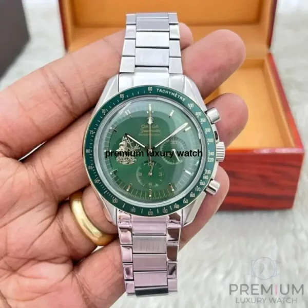 4 omega speedmaster moonwatch apollo 11 50th anniversary case moonshine gold green bezel green dial mens wrist watch