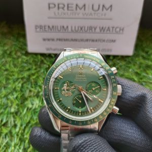 14 omega speedmaster moonwatch apollo 11 50th anniversary case moonshine gold green bezel green dial mens wrist watch