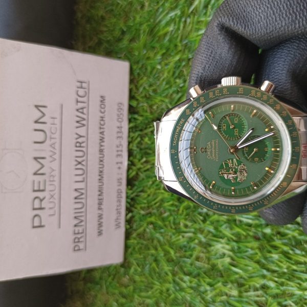 15 omega speedmaster moonwatch apollo 11 50th anniversary case moonshine gold green bezel green dial mens wrist watch