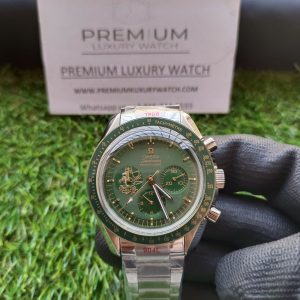 16 omega speedmaster moonwatch apollo 11 50th anniversary case moonshine gold green bezel green dial mens wrist watch