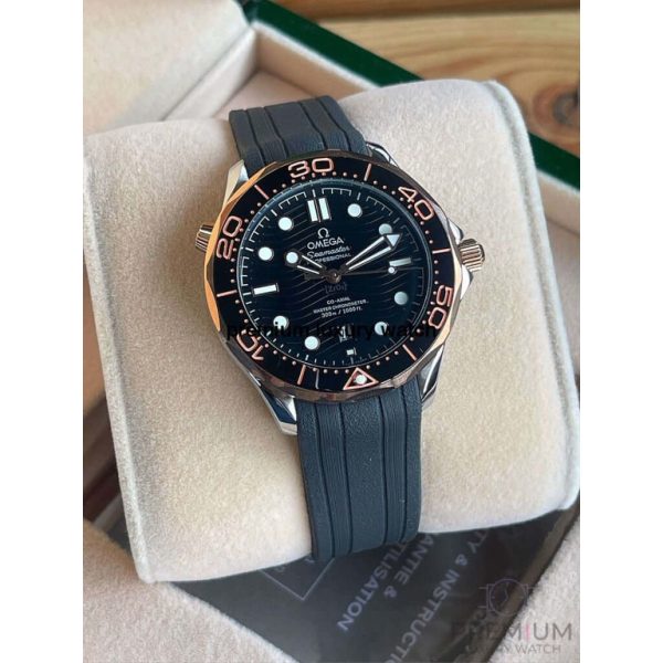 1 omega seamaster diver 300m stainless steel with sedna gold co axial master chronometer black dial 42mm watch