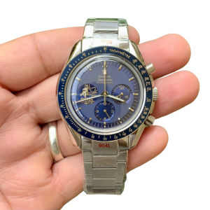 omega speedmaster moonwatch apollo 11 50th anniversary case moonshine gold blue bezel blue dial mens wrist watch