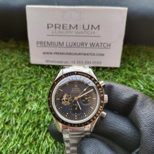 3 omega speedmaster moonwatch apollo 11 50th anniversary case moonshine gold black bezel black dial mens wrist watch