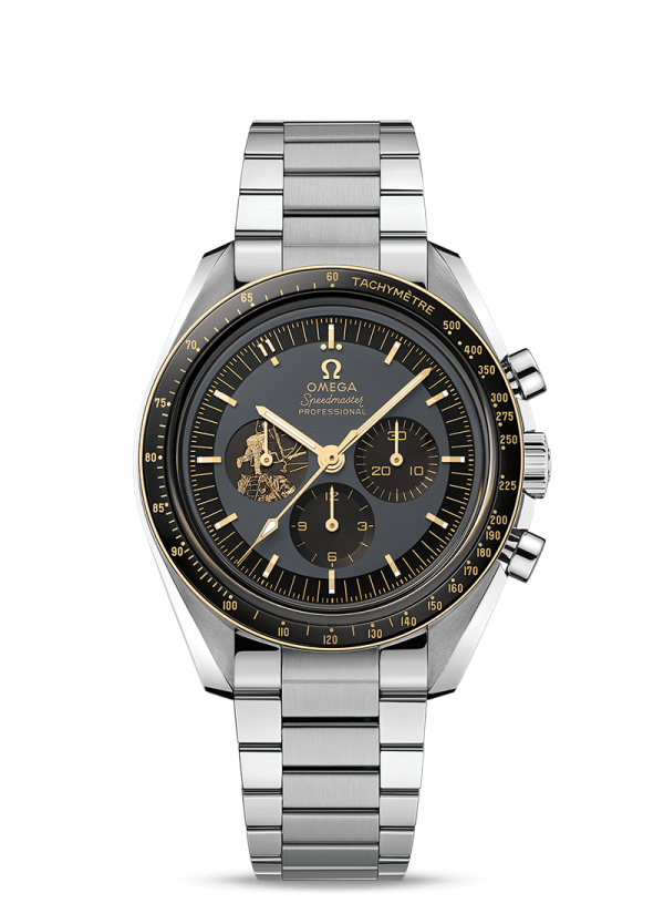 11 omega speedmaster moonwatch apollo 11 50th anniversary case moonshine gold black bezel black dial mens wrist watch