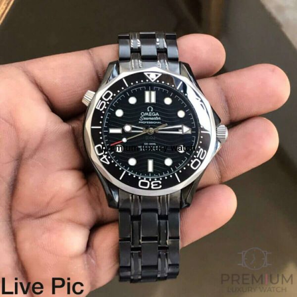 4 omega seamaster diver 300m coaxial master chronometer 42mm black dial black belt mens watch