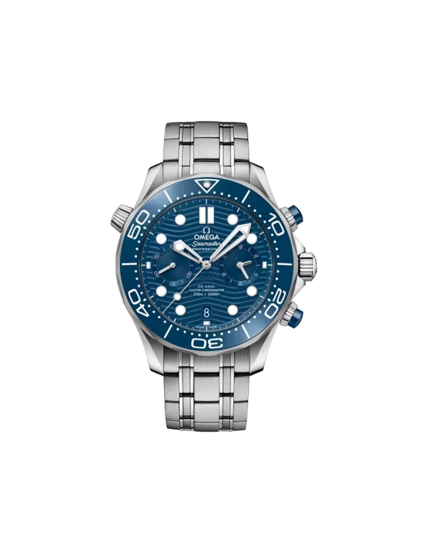 2 omega diver 300m coaxial master chronometer chronograph 44mm blue dial steel mens watch