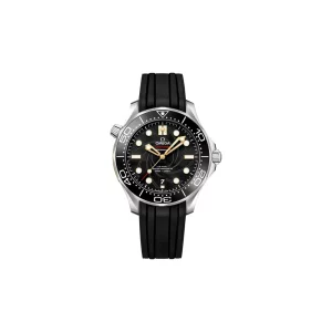 omega seamaster diver 300m 42mm black gold dial co axial master chronometer rubber belt mens wrist watch