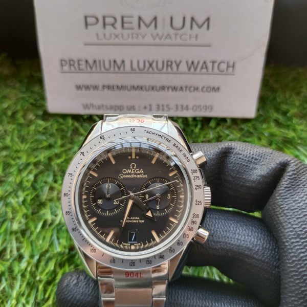 6 omega speedmaster57 coaxial master chronometer chronograph 405mm silver bezel black dial mens wrist watch