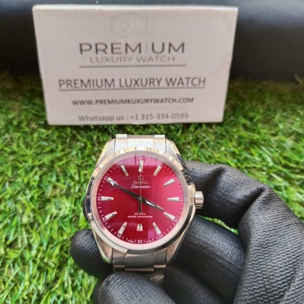 3 omega seamaster aqua terra 150m coaxial master chronometer 38 mm red dial mens wrist watch