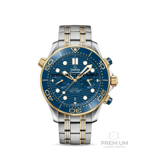 omega diver 300m coaxial master chronometer chronograph 44mm blue dial rose gold steel mens watch