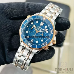 2 omega diver 300m coaxial master chronometer chronograph 44mm blue dial rose gold steel mens watch
