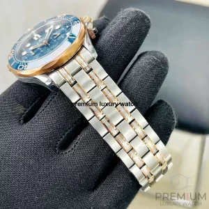 6 omega diver 300m coaxial master chronometer chronograph 44mm blue dial rose gold steel mens watch