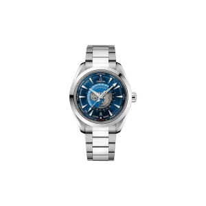 omega seamaster aquaterra 150m master chronometer gmt worldtimer 43mm blue dial steel mens wrist watch