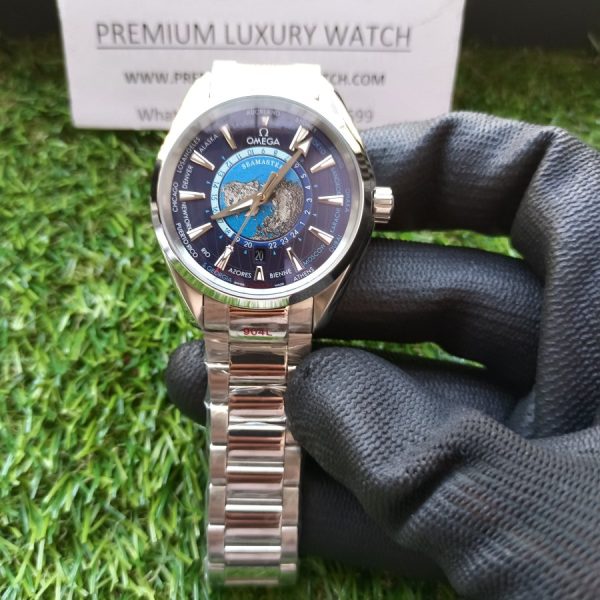 2 omega seamaster aquaterra 150m master chronometer gmt worldtimer 43mm blue dial steel mens wrist watch
