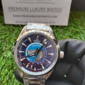 3 omega seamaster aquaterra 150m master chronometer gmt worldtimer 43mm blue dial steel mens wrist watch