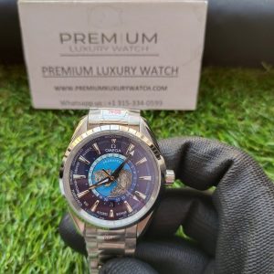 9 omega seamaster aquaterra 150m master chronometer gmt worldtimer 43mm blue dial steel mens wrist watch