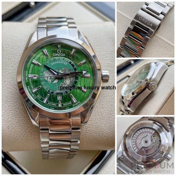 5 omega seamaster aqua terra coaxial master worldmap 43mm green dial wrist watch