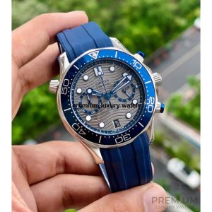 omega seamaster diver 300m chronograph masterchronometer 42mm grey chronograph blue rubber strap for mens watch
