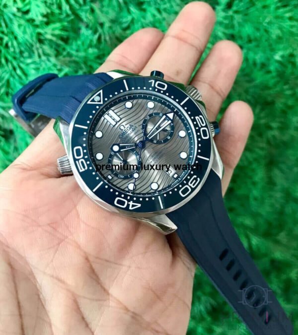 3 omega seamaster diver 300m chronograph masterchronometer 42mm grey chronograph blue rubber strap for mens watch