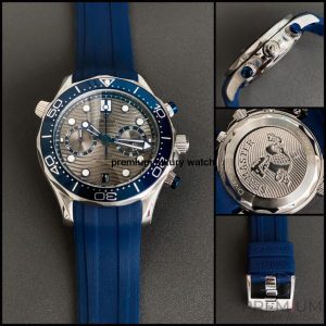 6 omega seamaster diver 300m chronograph masterchronometer 42mm grey chronograph blue rubber strap for mens watch